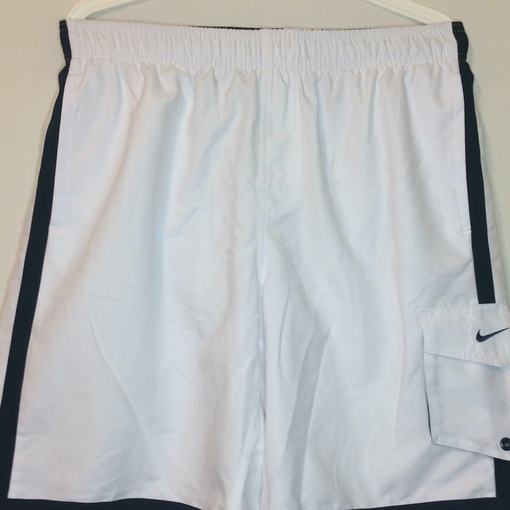 Nike Mens White w/Blue Trim Swim Trunks - Picture 4 of 7